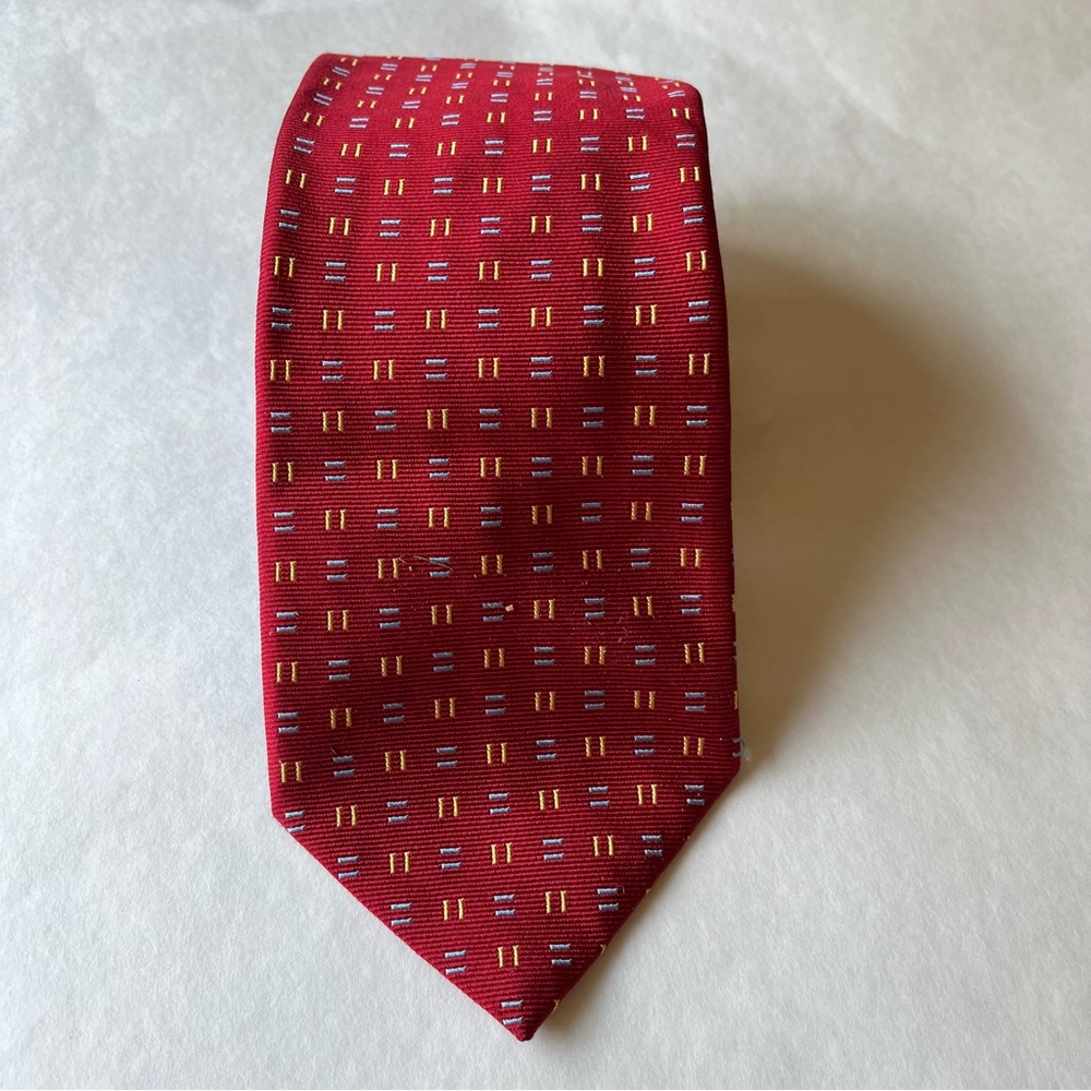 Louis‎ Dell Olio Neck Tie Men’s Silk  made in ItalyGeometric Classic Preppy Red